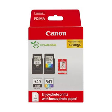 Canon Tinte & Papier Multipack - PG-540/CL-541 Original Drucker Tintenpatronen 2er-Pack (1 x Schwarz, 1 x Farbe druckerpatronen) & 4x6 Fotopapier (50 x Blatt) im Sale